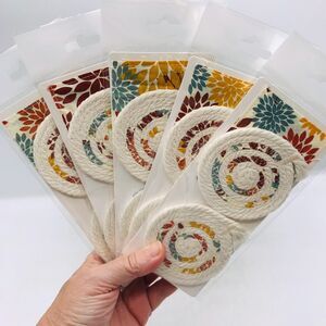 Rope Car Coasters Boho Fall Florals One Set of 2 For Car Cup Holders